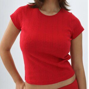 Cou Cou Intimates Baby Tee in Red Pointelle